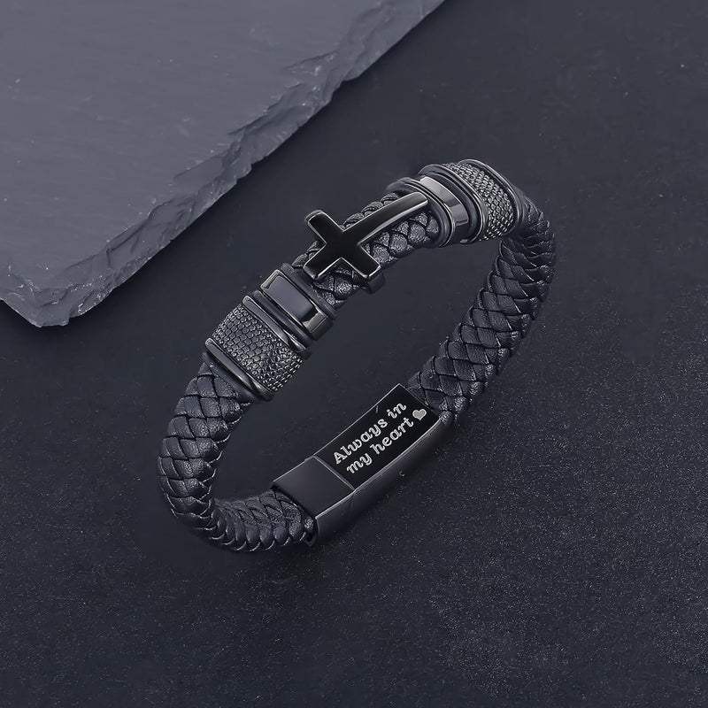 YOUFENG Urn Bracelet for Human Ashes Leather Cremation Knot Cross Bracelet Stainless Steel Keepsake Cuff Bangle Jewelry for Men - Image 5